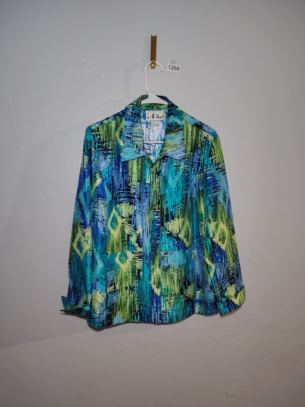 N Touch Women's Teal & Lime Button-Down Casual Shirt